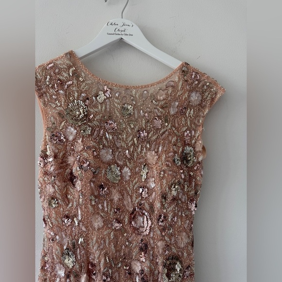 MAC DUGGAL Pink Embellished Bateau Neck Cap Sleeve Floral Beaded Trumpet Gown 2 - Picture 10 of 15